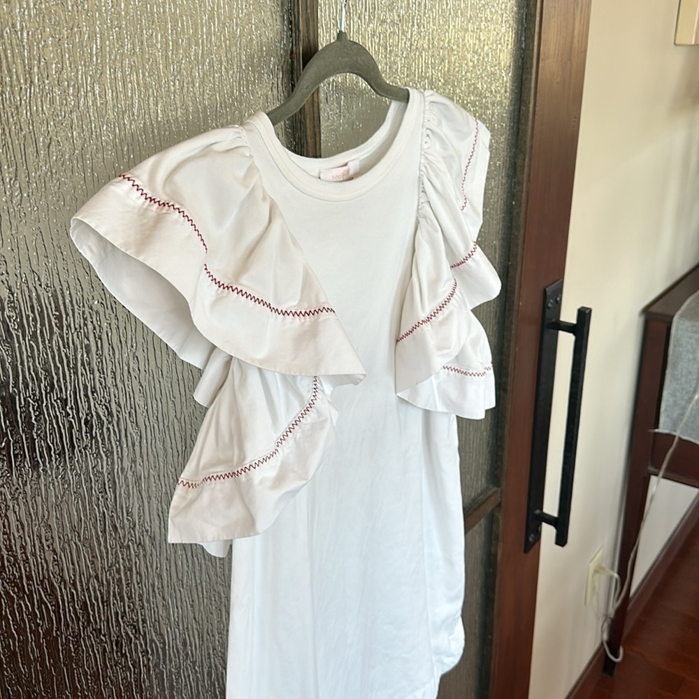 See By Chloe White Flared Sleeveless Stitched Ruffled Tunic Top size S - Picture 6 of 12